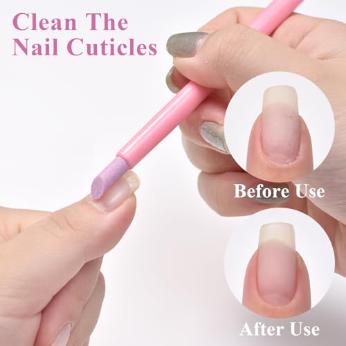 Siyuwuro 10Pcs Pumice Stone Nail File & Cuticle Pusher Pen, Pink