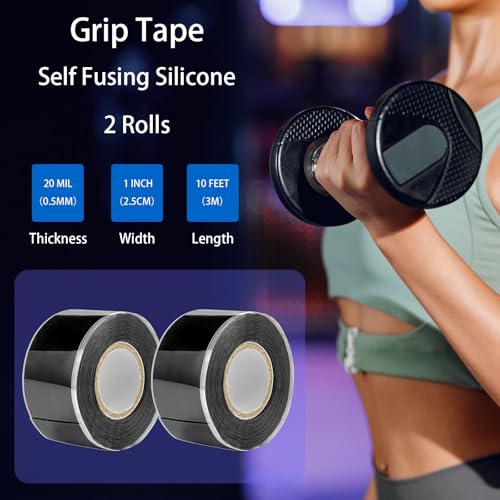 2 Rolls Grip Tape, 1IN X 10FT Grip Tape for Handles, Silicone Rubber Wrap for Pull Up Bars, Sports, Dumbbells, Barbells, Gym Equipment and Tools