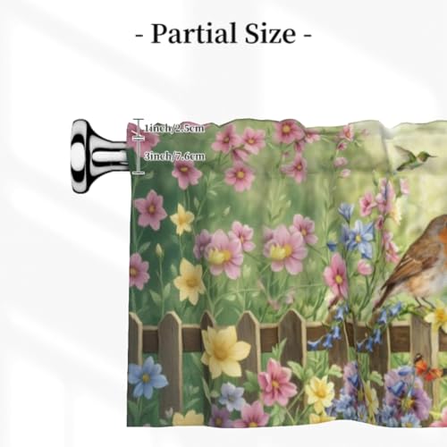 Birds and Flower Spring Kitchen Valance, 54x18 Inch Floral Window Curtain