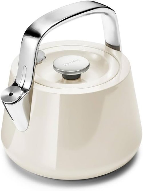 Caraway 2 Quart Whistling Tea Kettle - Durable Stainless Steel, Fast Boiling - Non-Toxic & PTFE Free - Cream