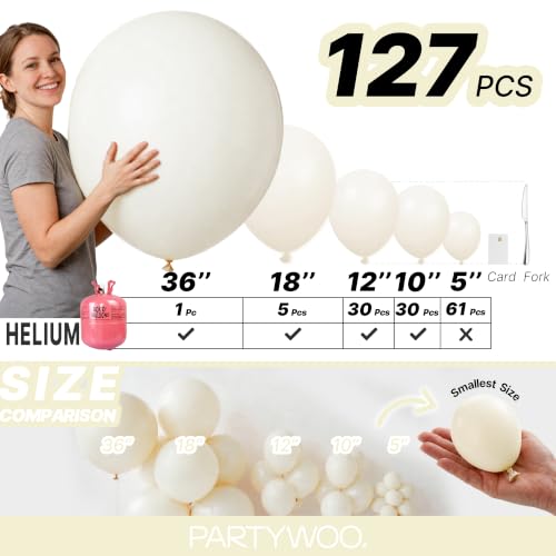 PartyWoo Beige Balloons - 127pcs in Various Sizes (5-36 Inch)