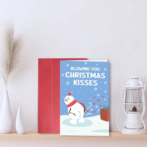 Funny Christmas Card with Snowman Blowing Kisses - Humorous Holiday Greeting