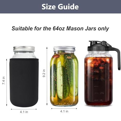 Xumbtvs 64oz Mason Jar Sleeve Black Insulated Neoprene Cozy for Canning & Sprouting - 2 Pack