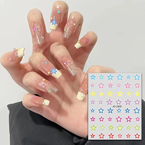 6 Sheets Colorful Star & Heart Nail Art Stickers 3D Self-Adhesive Decals