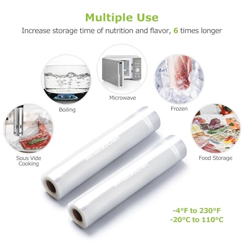 Bonsenkitchen Vacuum Sealer Rolls, 8 in x 20 ft (2 Pack) - BPA-Free Bags