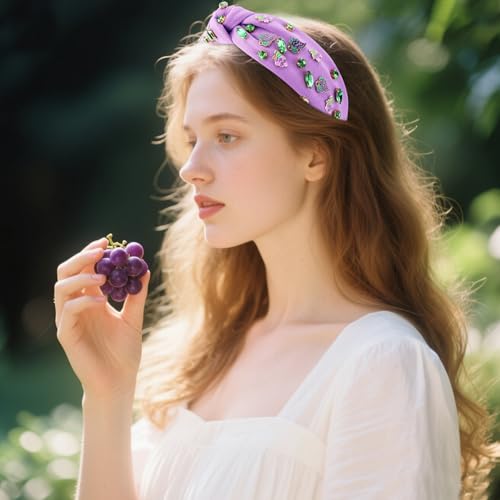 Hapdoo Purple Grape Rhinestone Knotted Headband for Women and Girls