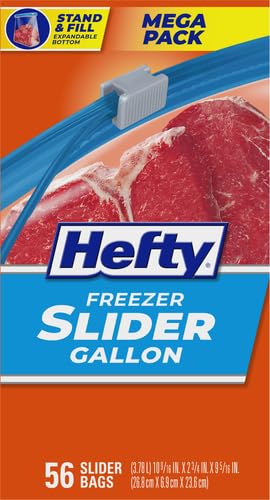 Hefty Slider Gallon Freezer Bags Pack of 4 — 56 Count, BPA-Free, Secure Seal