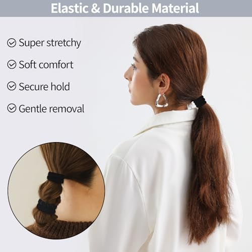 Fishinsea 150 Pcs Black Elastic Hair Ties No Damage Hair Elastics