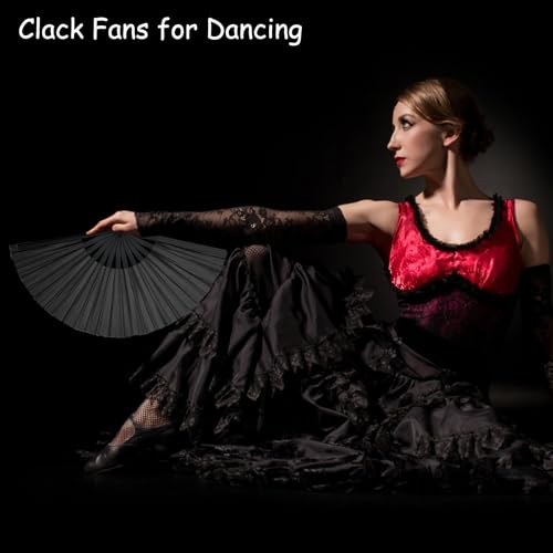 Bamboo Hand Fan for Line Dancing - Large Black Folding Fan