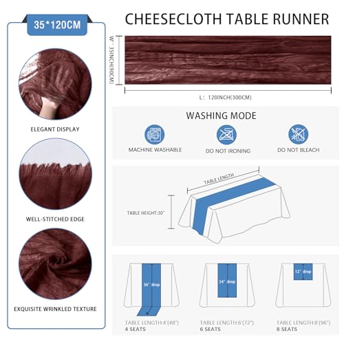 Burgundy Cheesecloth Table Runner 6 Pack - 35 x 120 Inches Wedding Decor