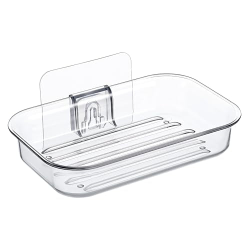 Wall-Mounted Clear Soap Dish with Self-Draining Design