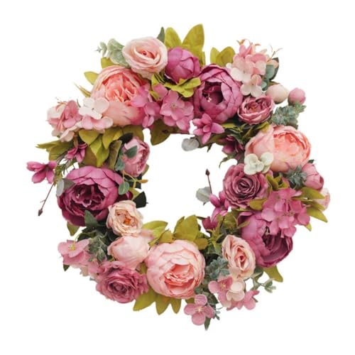 Artificial Peony Flower Wreath - Spring Peony Decoration for Front Door, Weddings, Parties - Style A