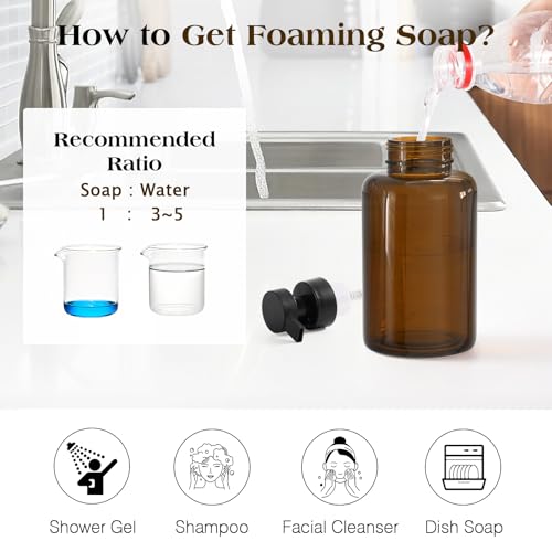 Luxspire Amber Glass Foaming Soap Dispenser 15oz with Upgraded Pump & Labels