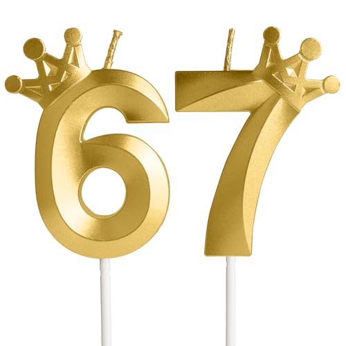 Metallic Gold 67 Birthday Candle - 67th Cake Topper for Parties