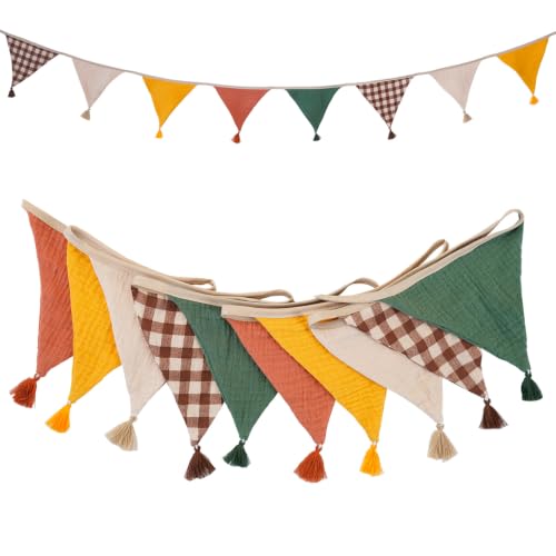 G2PLUS 8.5ft Double-Sided Cotton Triangle Pennant Banner - Boho Flags for Baby Showers & Birthday Parties