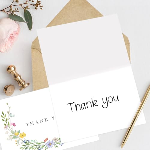 Hidreas Floral Thank You Cards with Kraft Envelopes, 4x6 Inch, 24 Pack