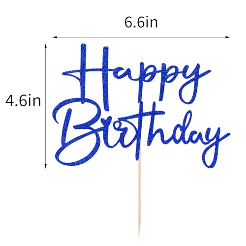 Navy Blue Glitter Happy Birthday Cake Topper - Handmade Decoration
