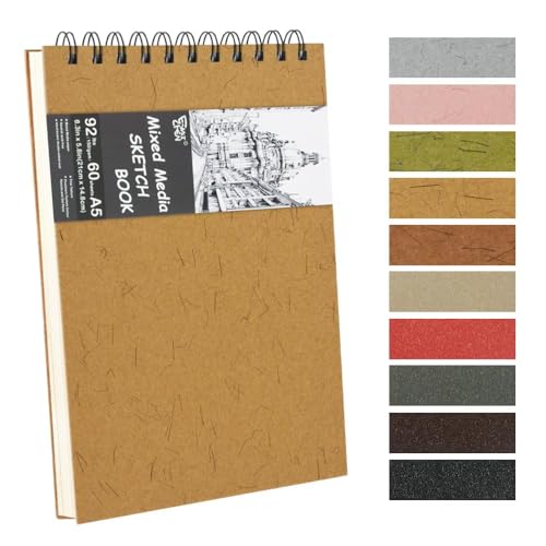 E-WEICHEN Mixed Media Sketchbook 8.3x5.8 Spiral Bound Drawing Pad