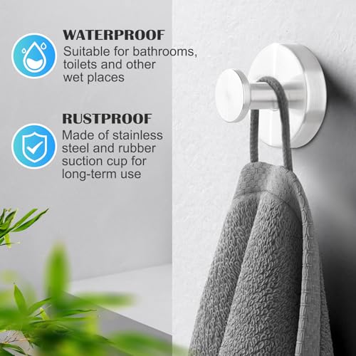 Gestarich 2 Pack White Suction Cup Hooks - No Drill Stainless Steel Towel Hooks