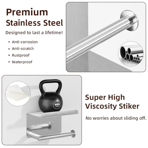 Silver Adhesive Toilet Paper Holder with Shelf - Stainless Steel