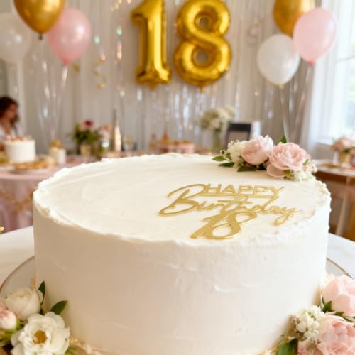 Happy Birthday 18 Cake Topper - Gold Acrylic Decoration