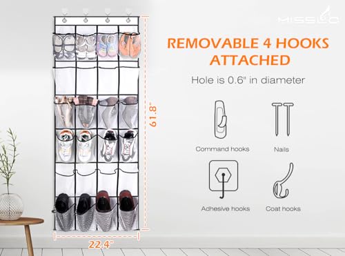 MISSLO White Over The Door Shoe Organizer with 24 Mesh Pockets - Fits Up to Size 13 Shoes