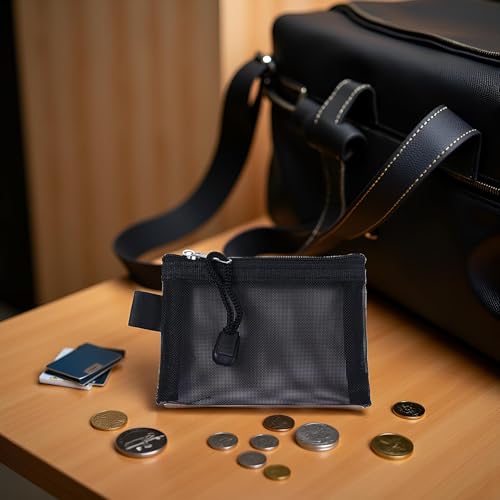 Black Small Mesh Zipper Pouch Travel Cosmetic Bag & Coin Purse