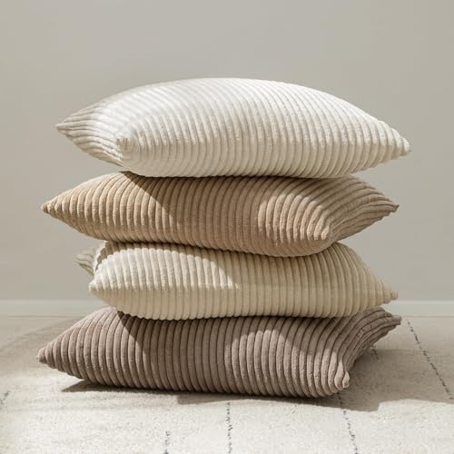 MIULEE 18x18 Cream White Corduroy Throw Pillow Covers - Set of 2