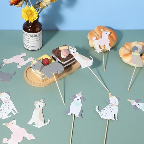 24 Pack Dog Cupcake Toppers Puppy Theme Birthday Party Decorations