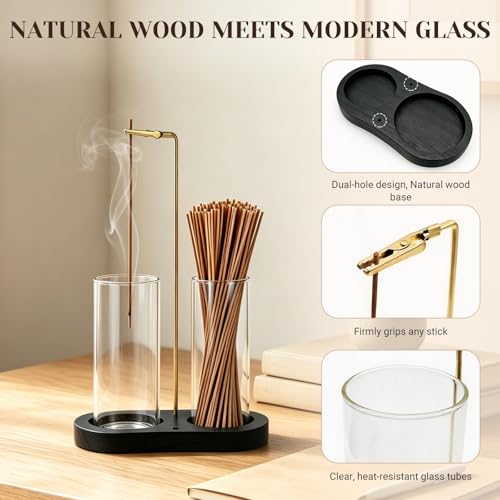 2 in 1 Glass Incense Holder with Ash Catcher & Storage - Boho Decor
