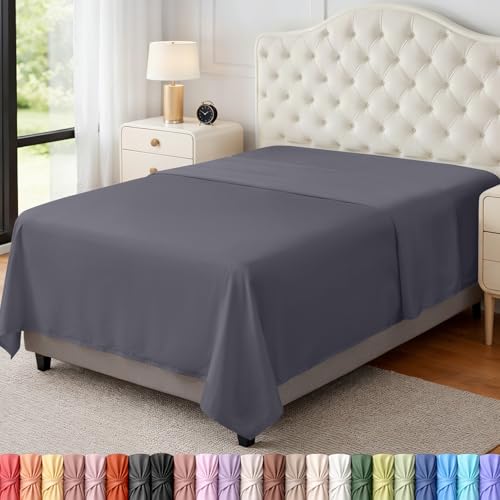 Utopia Bedding Twin XL Flat Sheet Grey Ultra Soft Breathable Hotel Quality