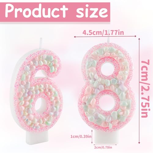 Pink Macaron Number 1 Birthday Candle Glitter Cake Topper for Girls