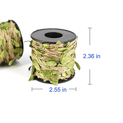 Natural Jute Twine Ribbon with Leaves - 2PCS 33ft for Crafts & Decor