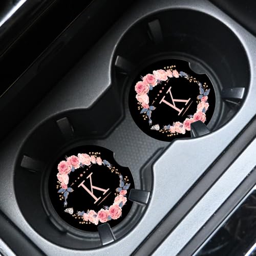 K Letter Car Coasters - 2pcs Absorbent 2.75" Cup Holder Accessories