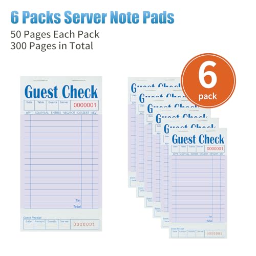 ZPARIK 6 Pack Purple Guest Check Books with 300 Order Slips