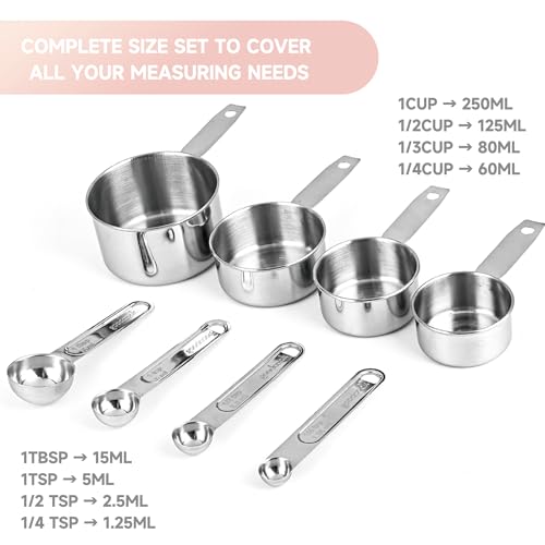 Strelitsia 8-Piece Measuring Cups and Spoons Set - Stainless Steel