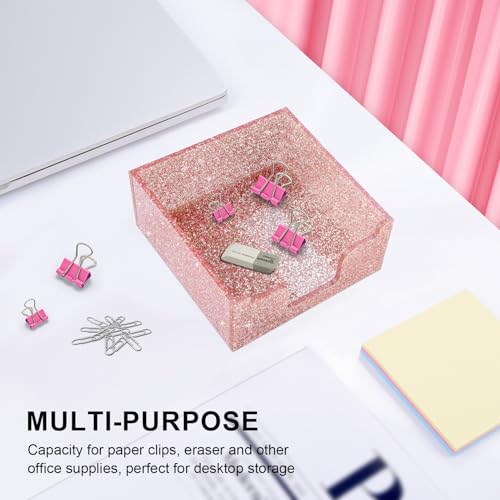 Rouidr Acrylic Sticky Note Holder - Rose Gold Glitter Memo Pad Dispenser