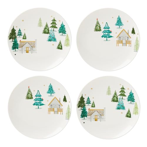 Holiday Balsam Lane 4-Piece Porcelain Accent Plate Set for Christmas Decor