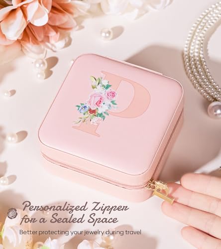 Personalized Mini Travel Jewelry Box with Initial Zipper