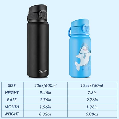 OLDLEY 12oz Insulated Kids Water Bottle with Straws - Leak-Proof