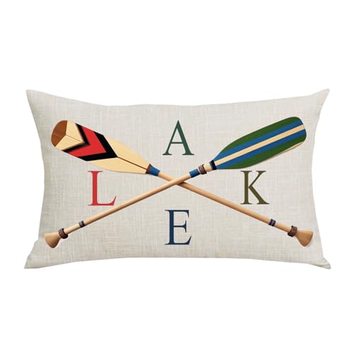Colorful Lake Oars Lumbar Throw Pillow Cover, 12 x 20 Inch Cotton Linen
