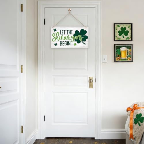 St. Patrick's Day Shamrock Wooden Door Sign - 'Let the Shenanigans Begin'