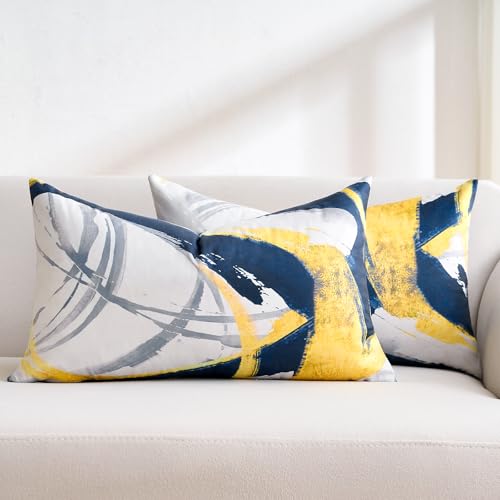 Wosendy Navy Blue Lumbar Throw Pillow Covers 12x20, Set of 2 Abstract Gold