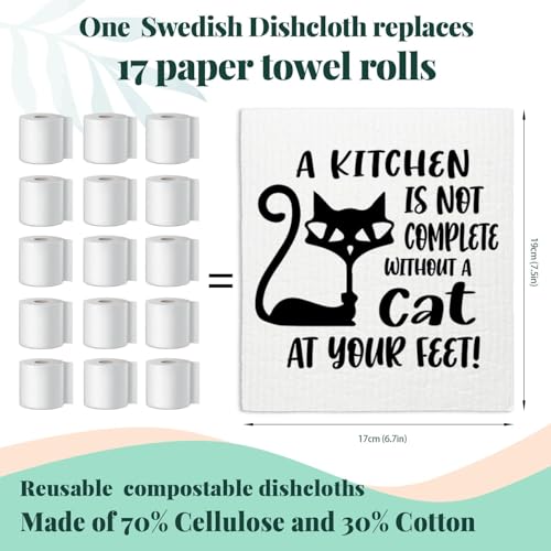 Motivation Cat Swedish Dishcloths - Reusable Kitchen Towels, 4 Pack