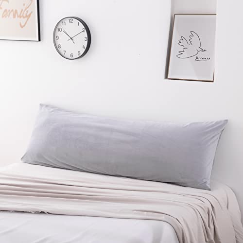 TELUS Velvet Body Pillow Cover, 20x54 Inch Long Pillowcase - Light Grey