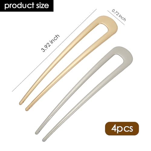 PRAVICS U-Shaped French Hair Pins for Thick Hair, 4Pcs Metal Updo Clips