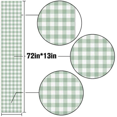 Sage Green Gingham Table Runner 13 x 72 Inches - Checkered Party Decor for Wedding, Birthday, Baby Shower, Home & Kitchen