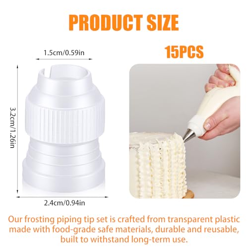 15-Pack Clear Plastic Piping Bag Couplers for Cake Decorating