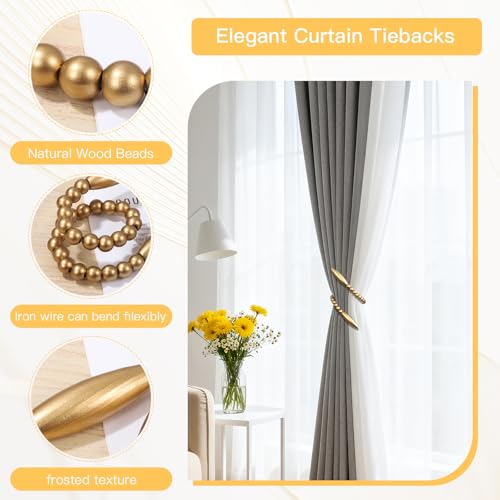 Wood Bead Curtain Tiebacks - No Drill Holdbacks for Boho Decor