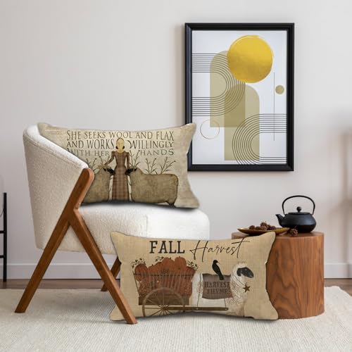 Vintage Farmhouse Thanksgiving Throw Pillow Cover 12x20"